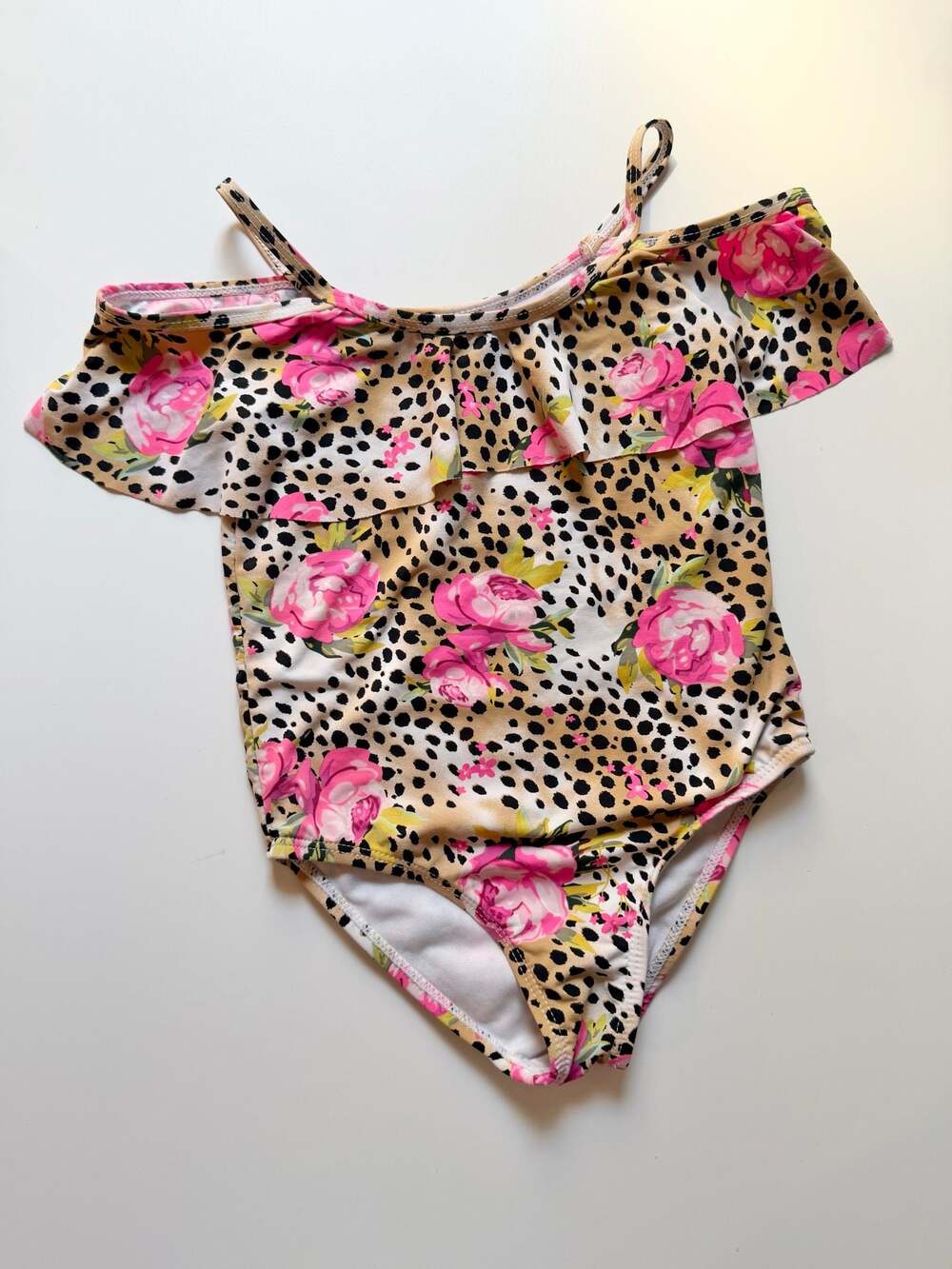Betsey Johnson Girls Leopard Rose Cold Shoulder One-Piece Swimsuit 4T